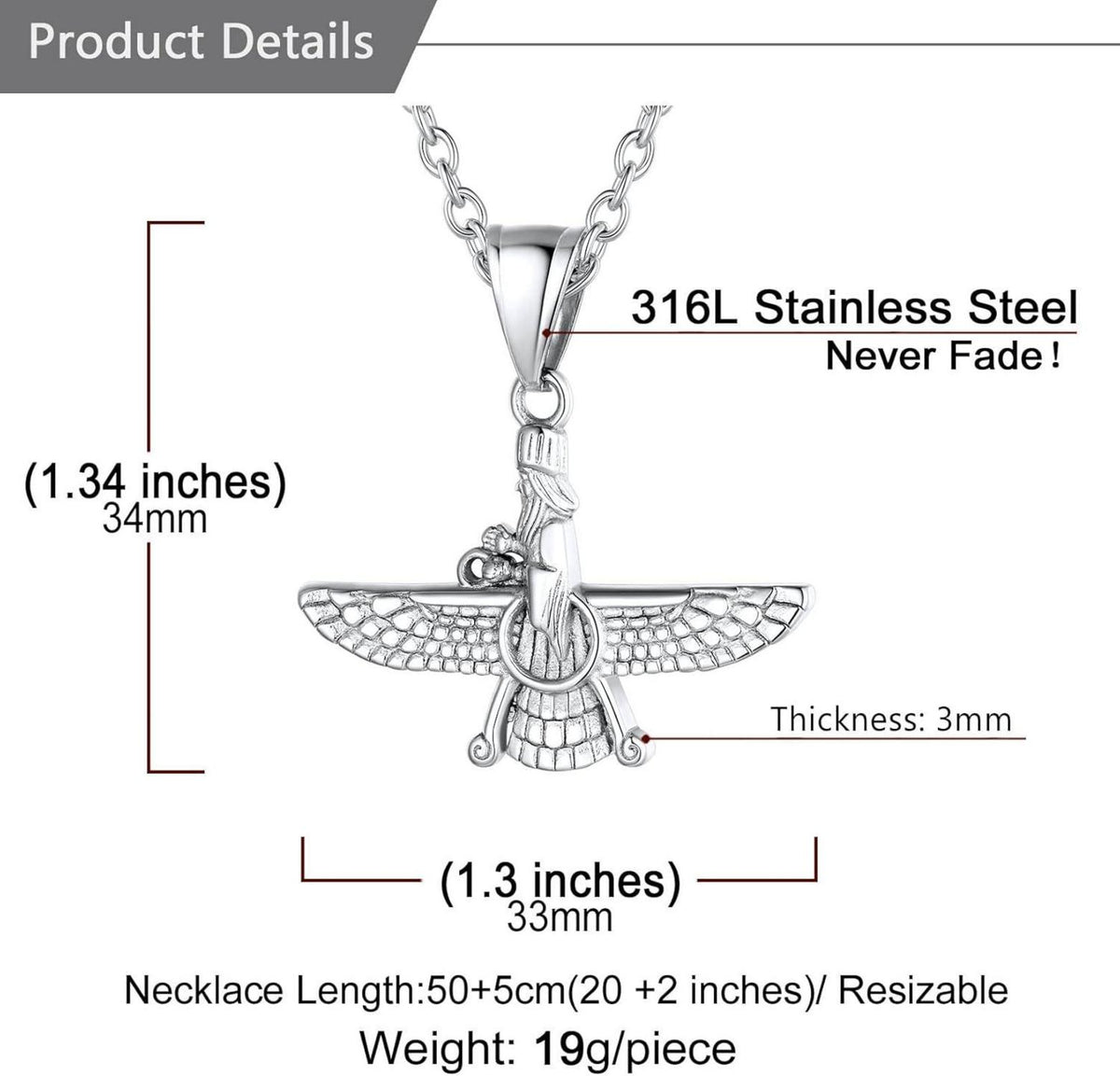 Faravahar Anhänger Halskette Edelstahl Zoroastrismus Amulett Iran Persisch