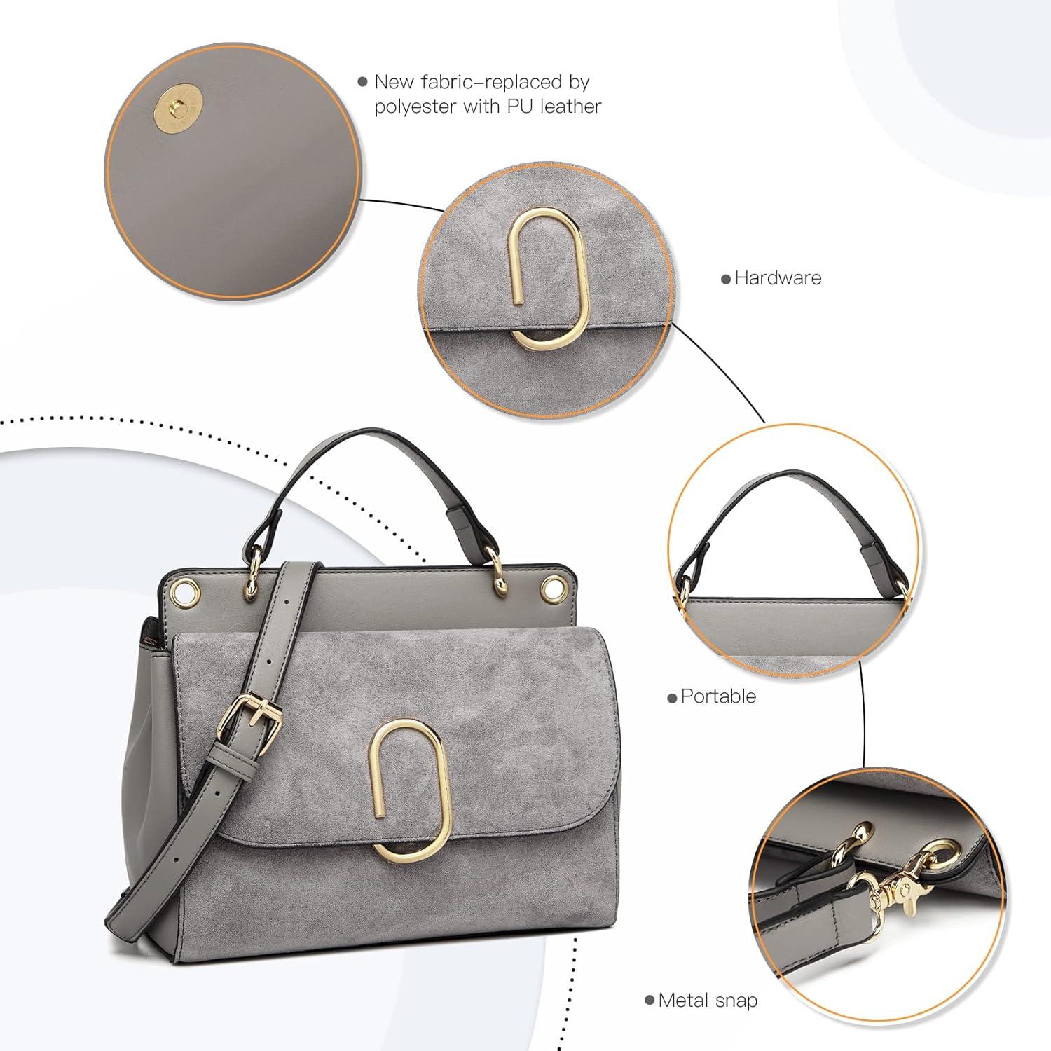 Elegante Damen Schultertasche Kunstleder Grau