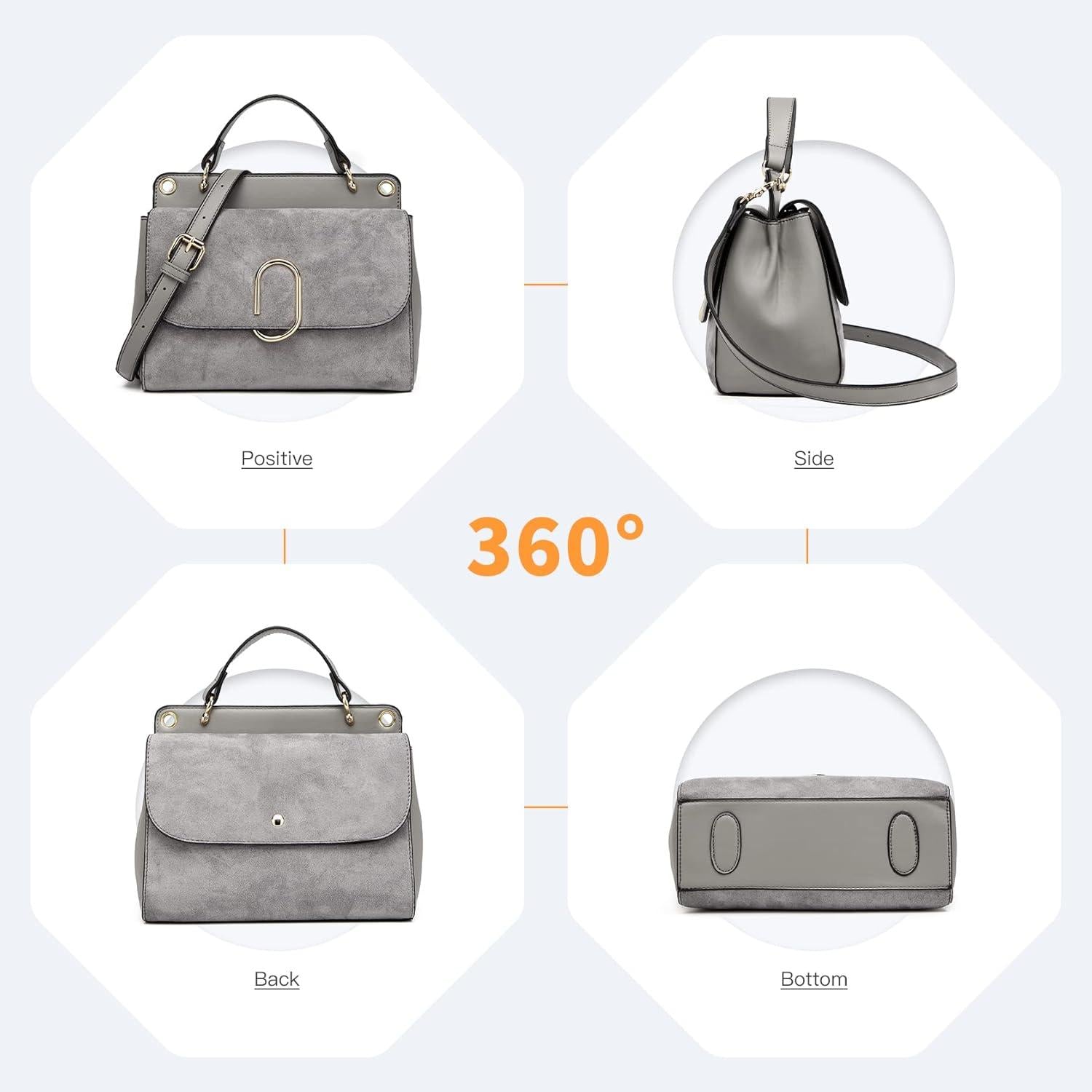 Damen Handtasche Umhängetasche Sattel Top-Griff PU Leder Grau
