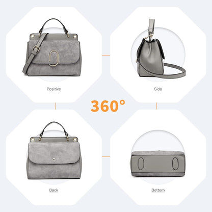 Damen Handtasche Umhängetasche Sattel Top-Griff PU Leder Grau