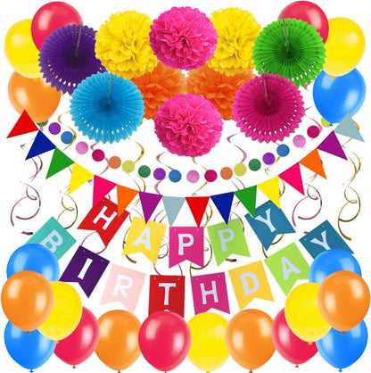 Geburtstag Party Dekoration Set mit Pom Poms, Papier Fans, Wimpel und