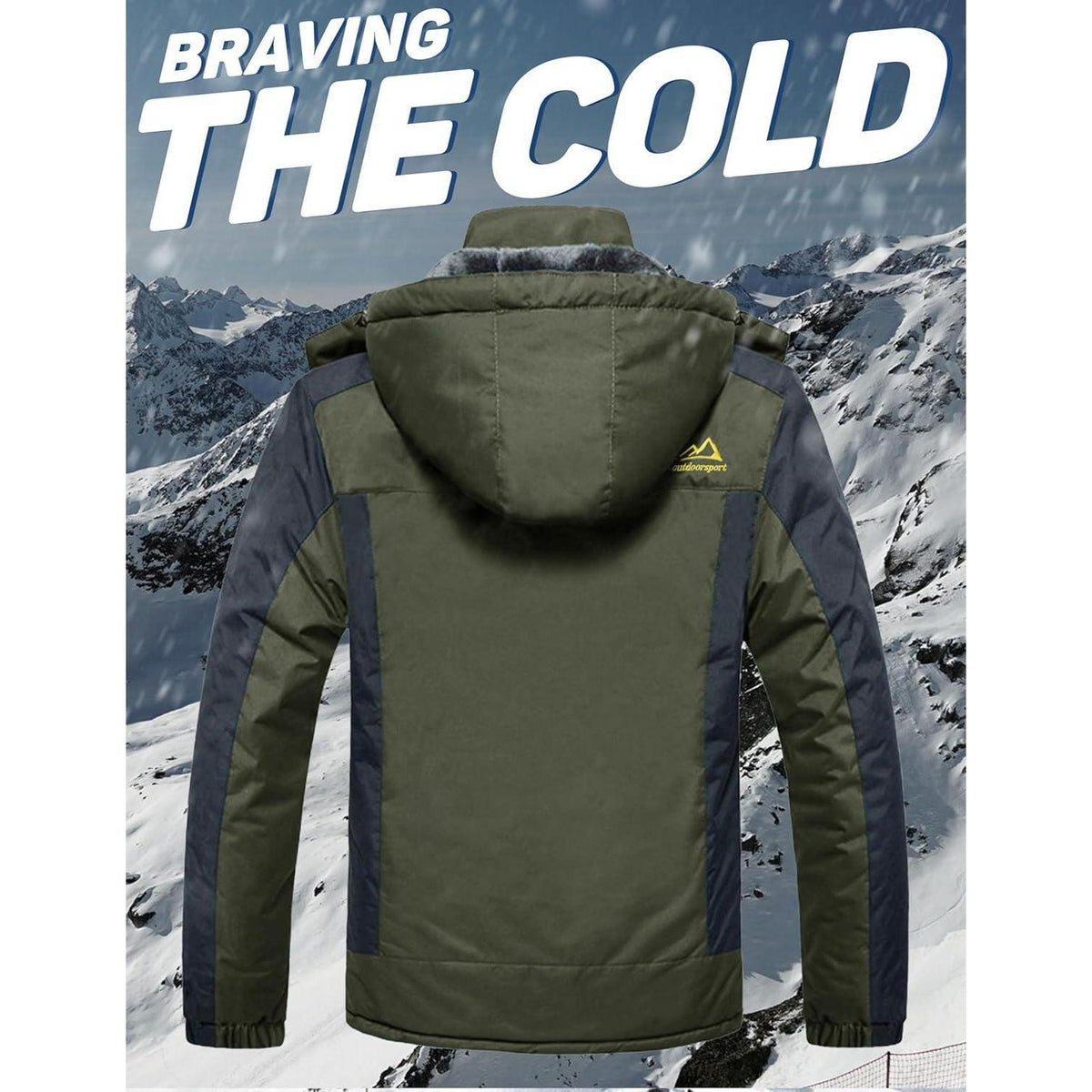 Herren Winterjacke warm gefüttert abnehmbare Kapuze Armeegrün XXL