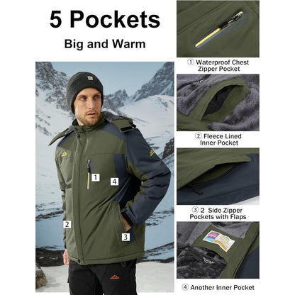 Herren Winterjacke warm gefüttert winddicht wasserdicht Armeegrün M