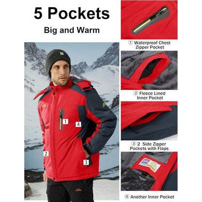 Herren Fleecejacke Winter Warm Gefüttert Skijacke Rot M