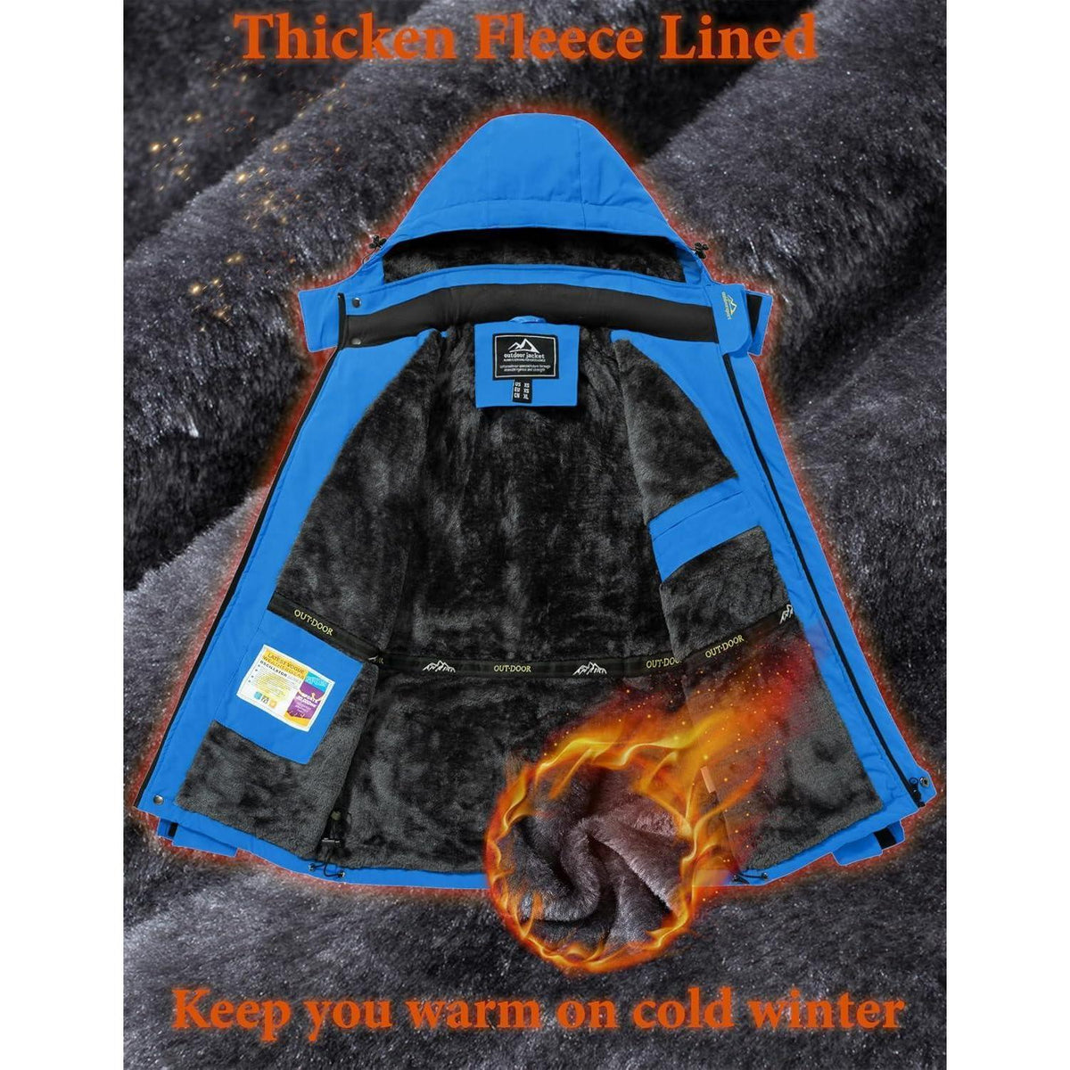 Herren Winterjacke warm gefüttert wasserdicht abnehmbare Kapuze Blau L