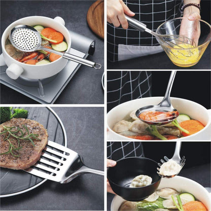 Edelstahl Kochset 7-teilig mit Ständer und Utensilien Set