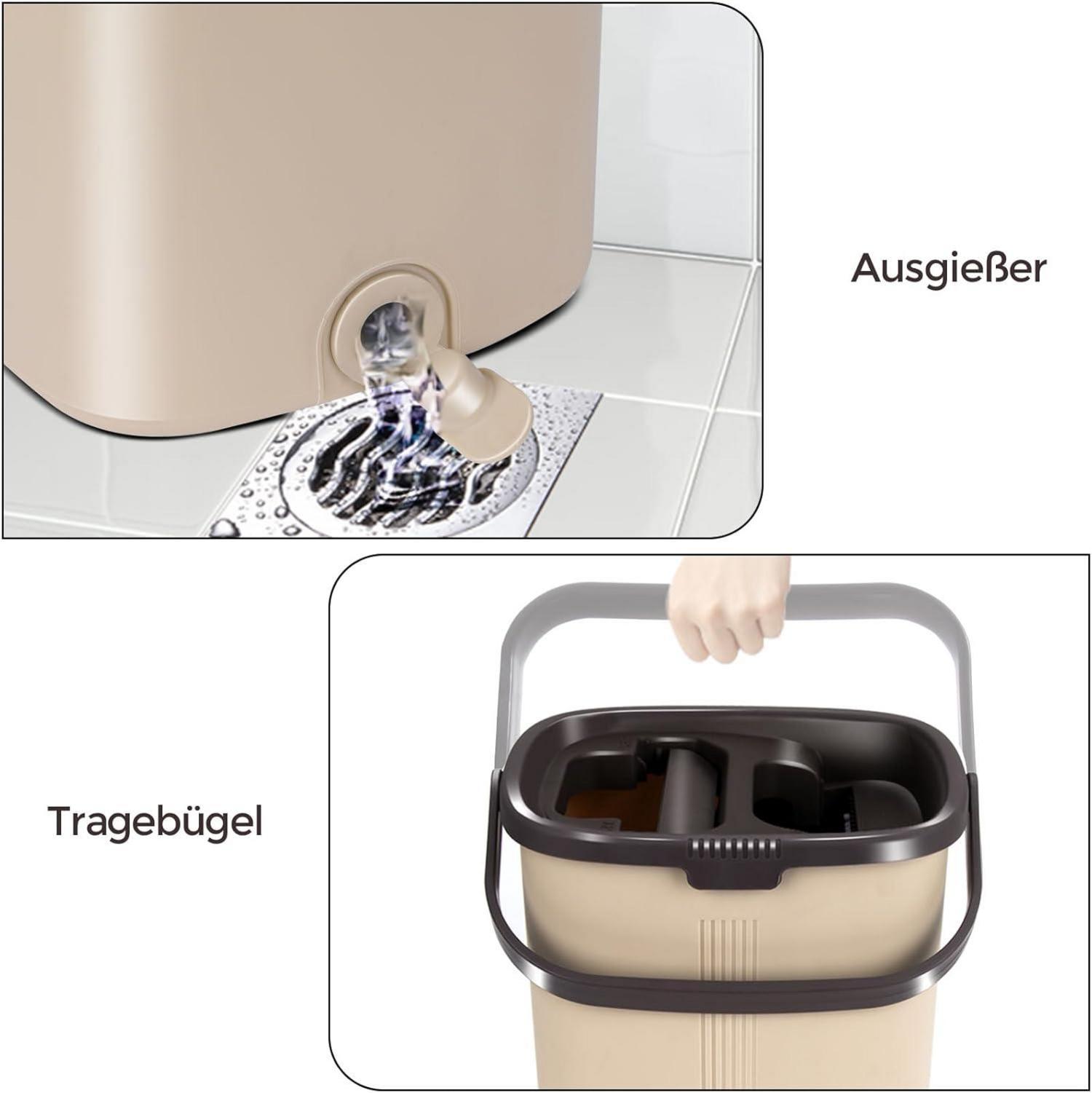 Masthome Wischmopp Set mit Eimer & 6 Mikrofaser Pads, Edelstahlgriff