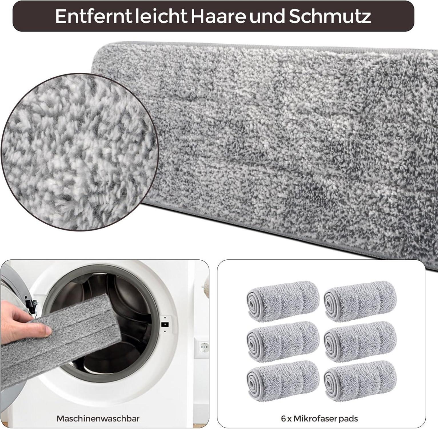 Wischmopp Set mit Eimer und 6 Mikrofaser Wischpads