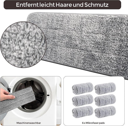 Wischmopp Set mit Eimer und 6 Mikrofaser Wischpads