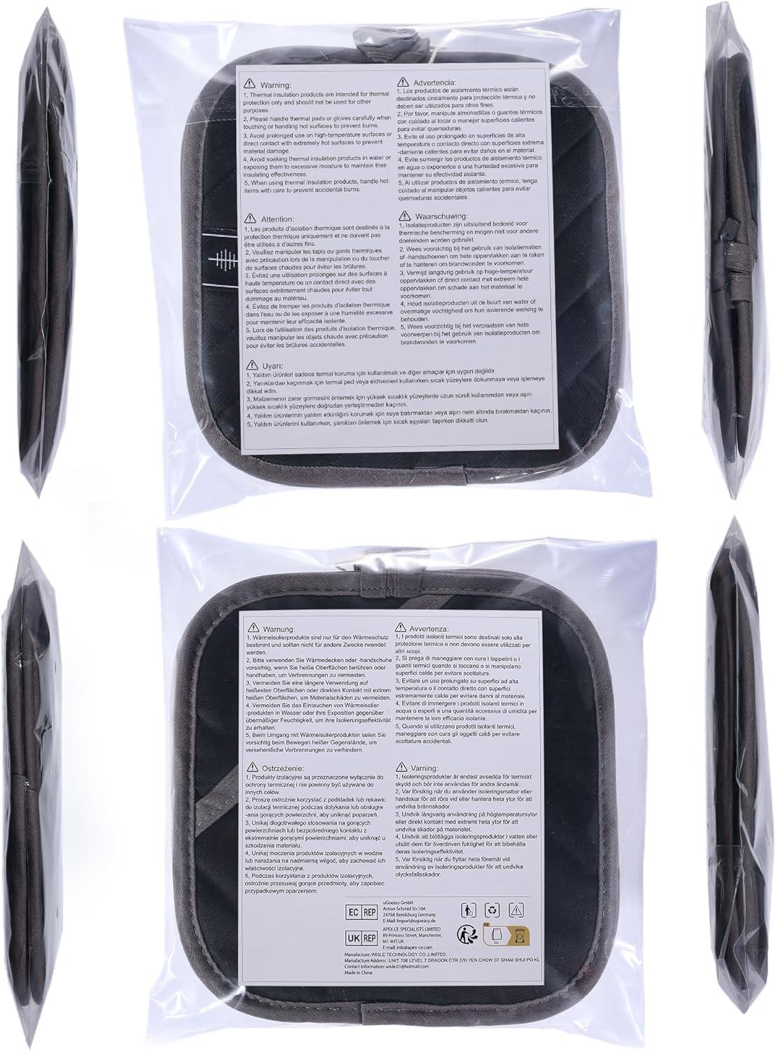 Schwarze Topflappen Set 20cm Waschbar Küchenzubehör Hitzeschutz