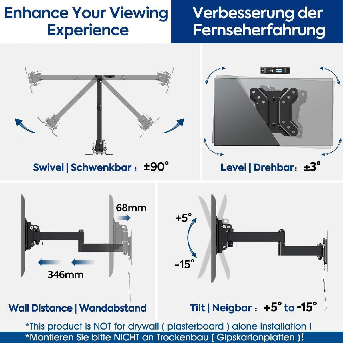 Arretierbare TV Halterung VESA 50x50-100x100mm 10-26 Zoll