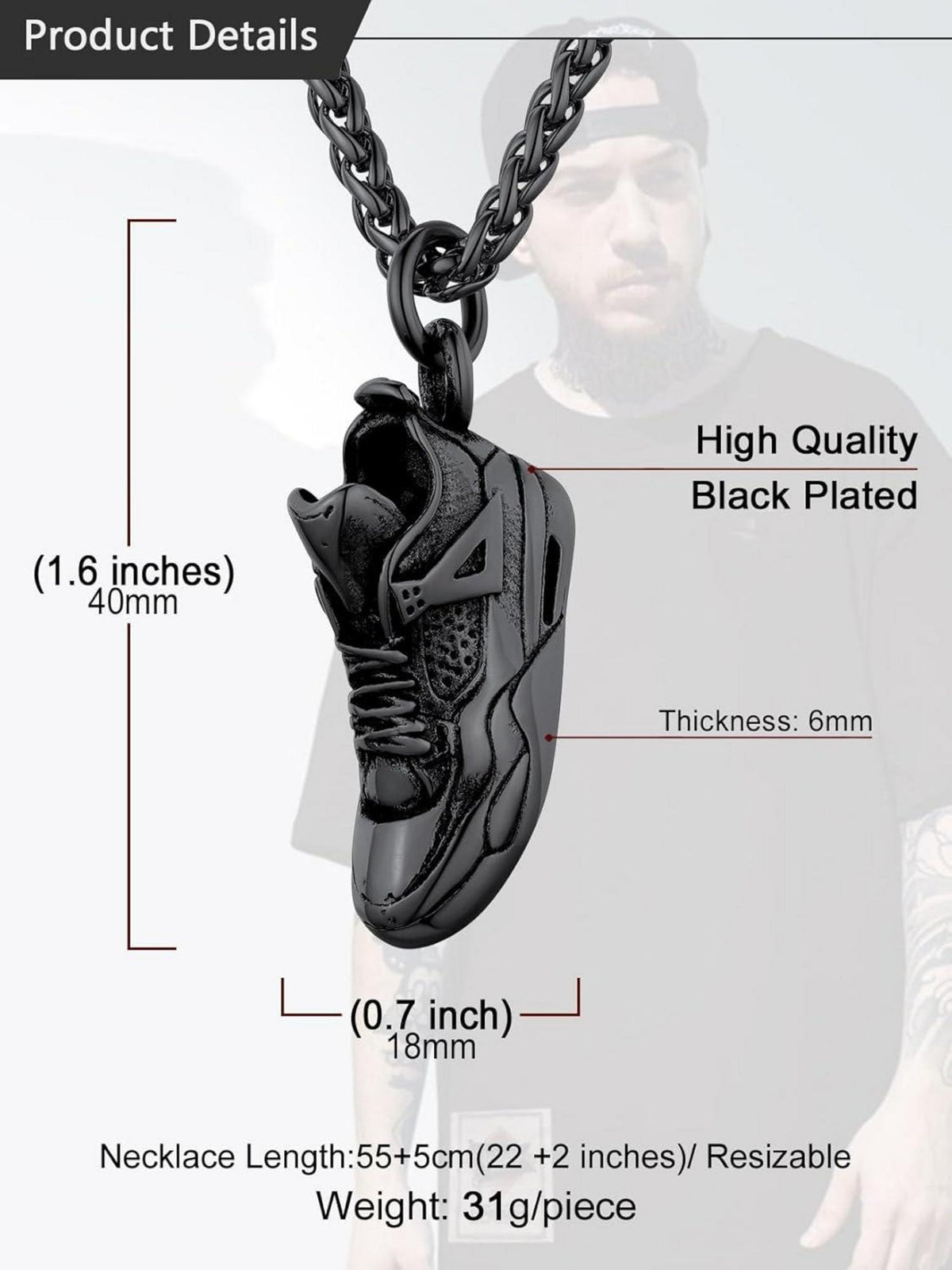 Herren Kette Sneaker Sportschuh Halskette Edelstahl Hip Hop Punk