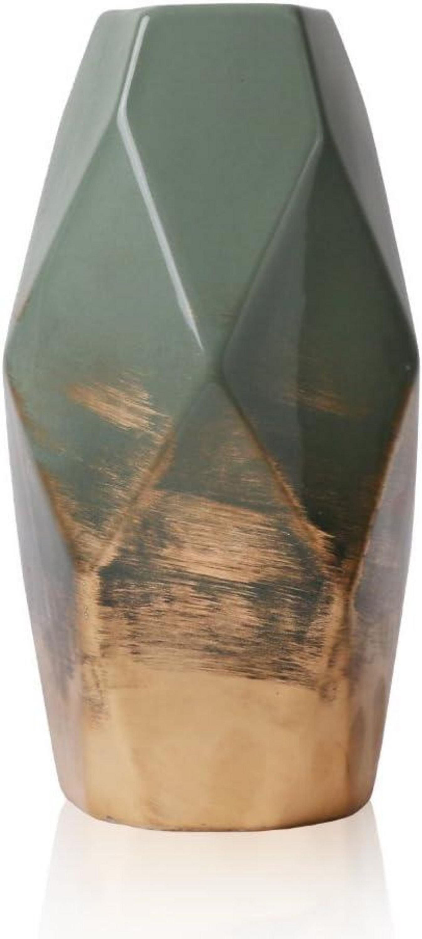 Moderne Grüne Keramikvase mit Polygon-Öffnung 20cm Hoch