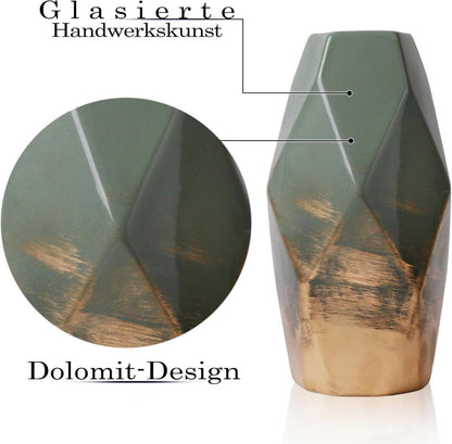 Grüne Golde Keramikvase Deko für Zuhause, Moderne Kleine Blumenvase