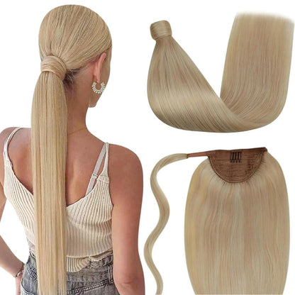 Echthaar Zopf Extension Blond Highlights 45cm