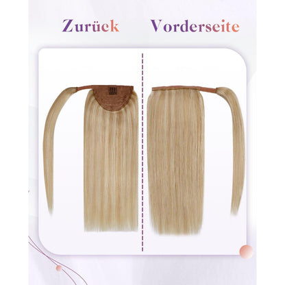 Echthaar Zopf Extension Blond Highlights 45cm