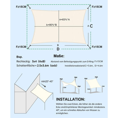 Wasserdichtes Sonnensegel 4x6m Cremeweiß UV-Schutz für Garten & Terrasse
