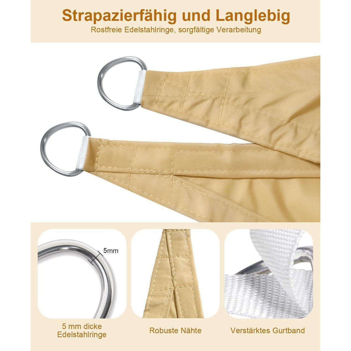 Wasserdichtes Sonnensegel 4x4m Sandbeige UV-Schutz für Garten & Terrasse