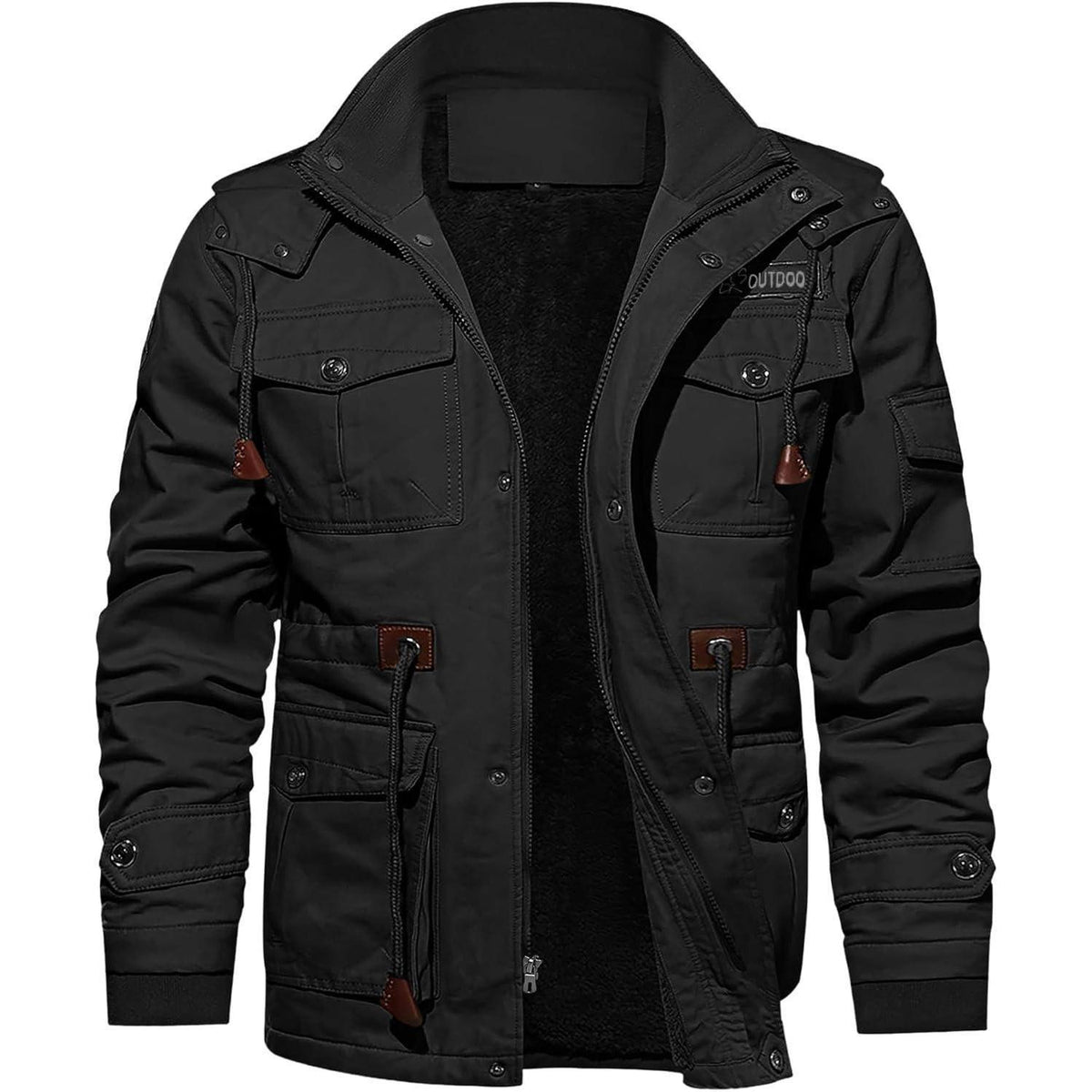 Herren Winterjacke Warm Gefüttert Militärstil Schwarz