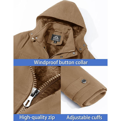 Herren Winterjacke Warm Gefüttert Militärstil Khaki