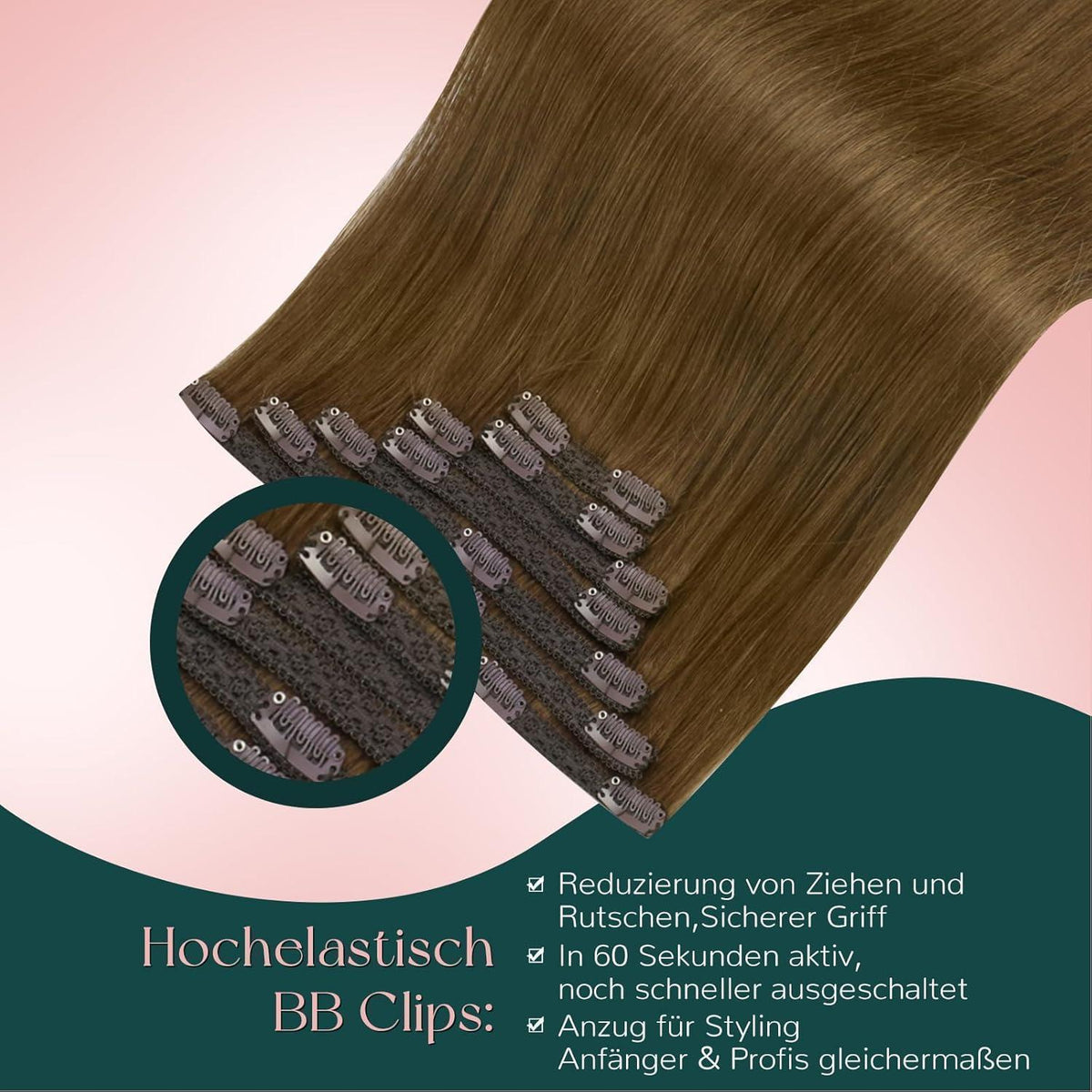 Clip-in Echthaarverlängerung Braun 40cm – Remy Glatt #4