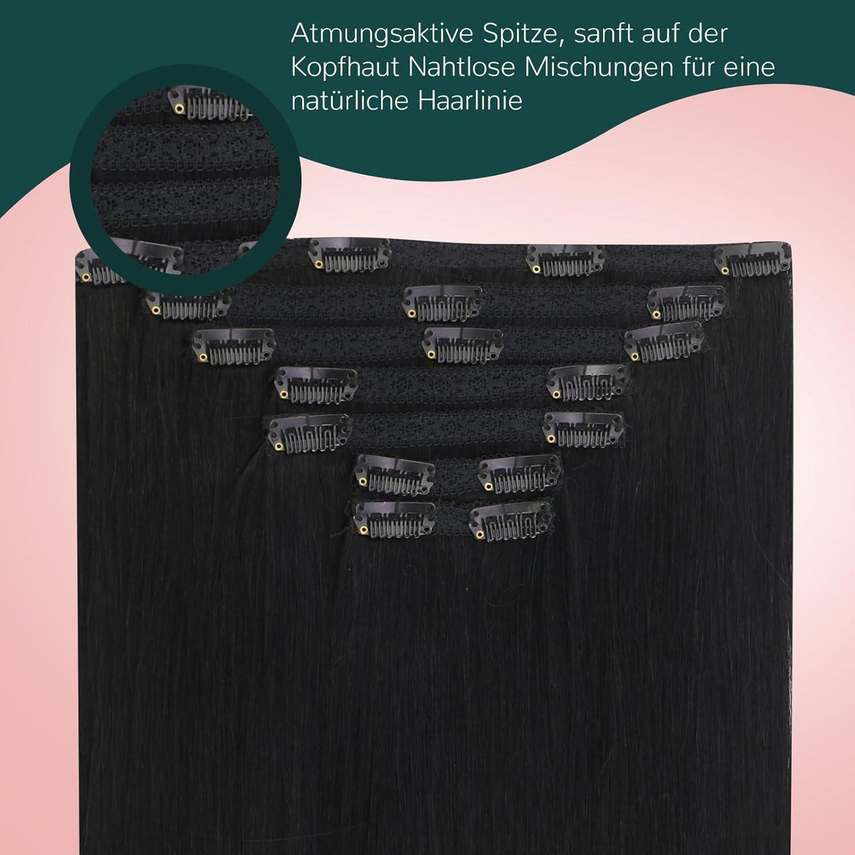 Echthaar Clip-Ins Schwarz 55cm – Einfache Haarverlängerung