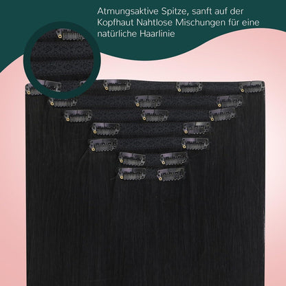 Echthaar Clip-Ins Schwarz 55cm – Einfache Haarverlängerung
