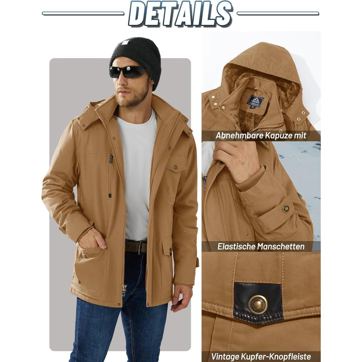 Herren Winterparka mit Kapuze & Cargo Taschen – Warm & Vielseitig
