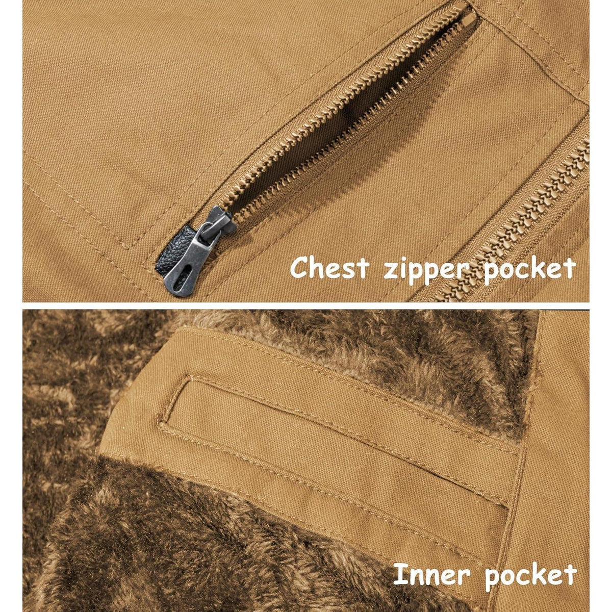 Herren Winterjacke gefüttert Fleece Parka mit Kapuze Khaki