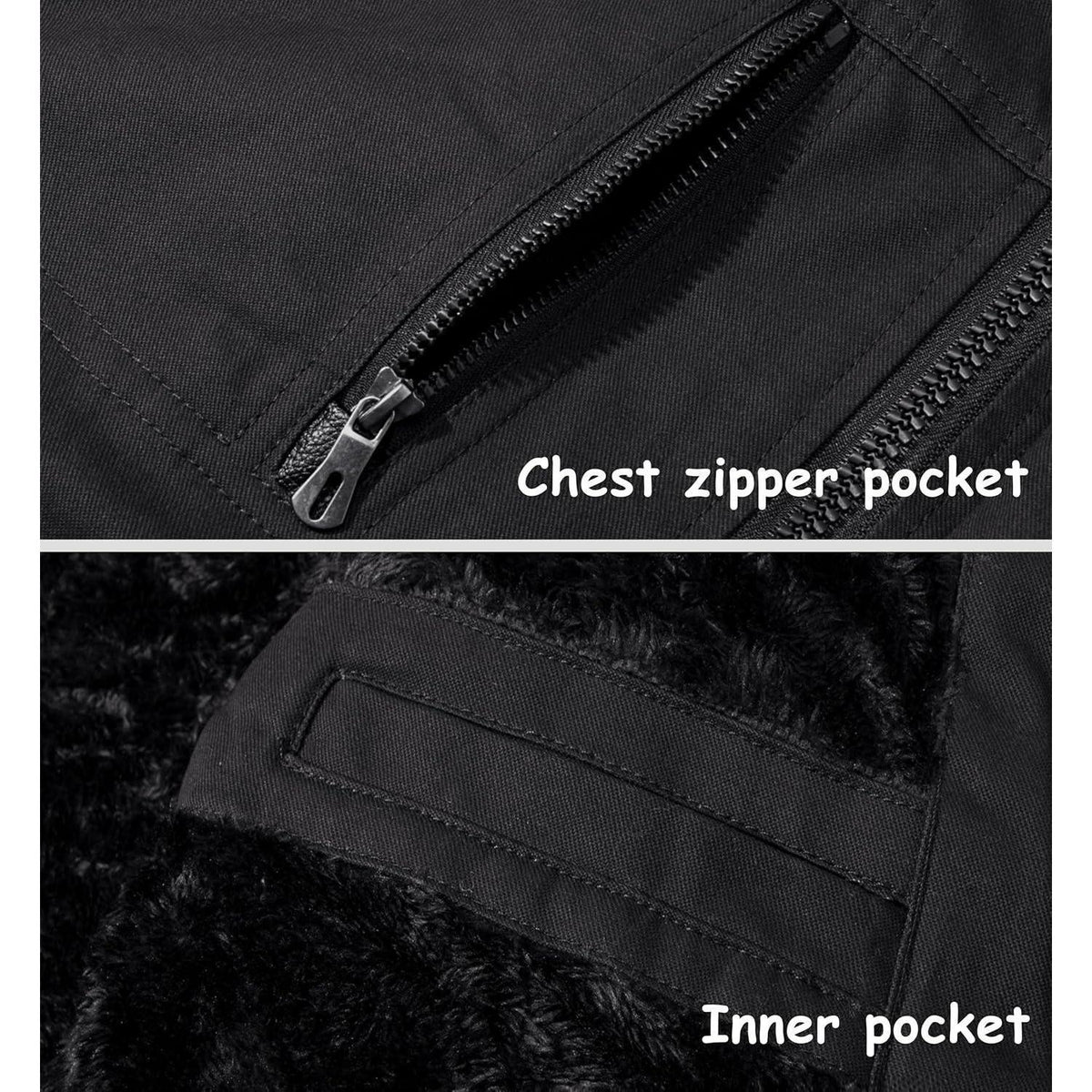 Herren Winterjacke gefüttert Fleece Parka mit Kapuze Schwarz