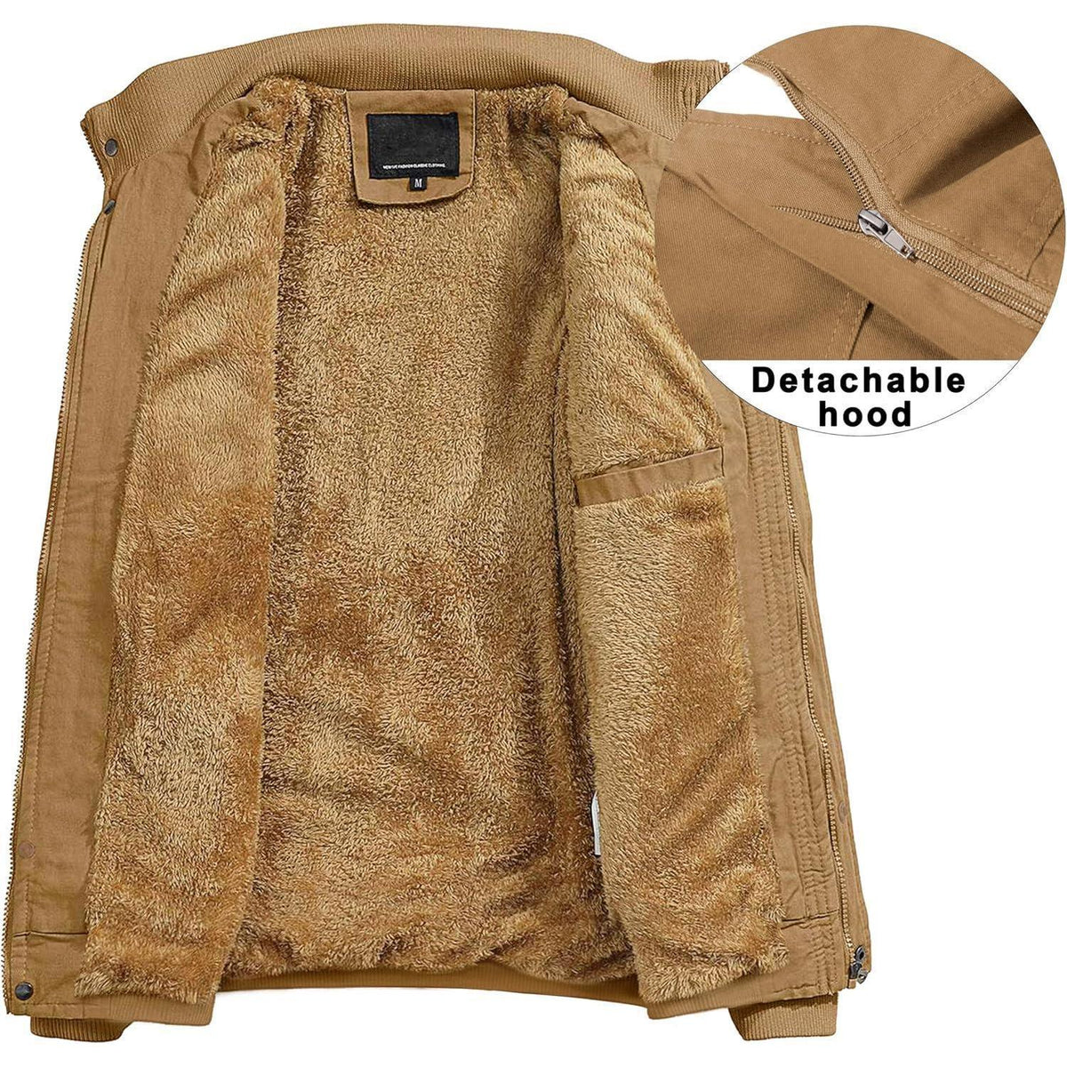 Warme Herren Winterjacke mit abnehmbarer Kapuze Khaki