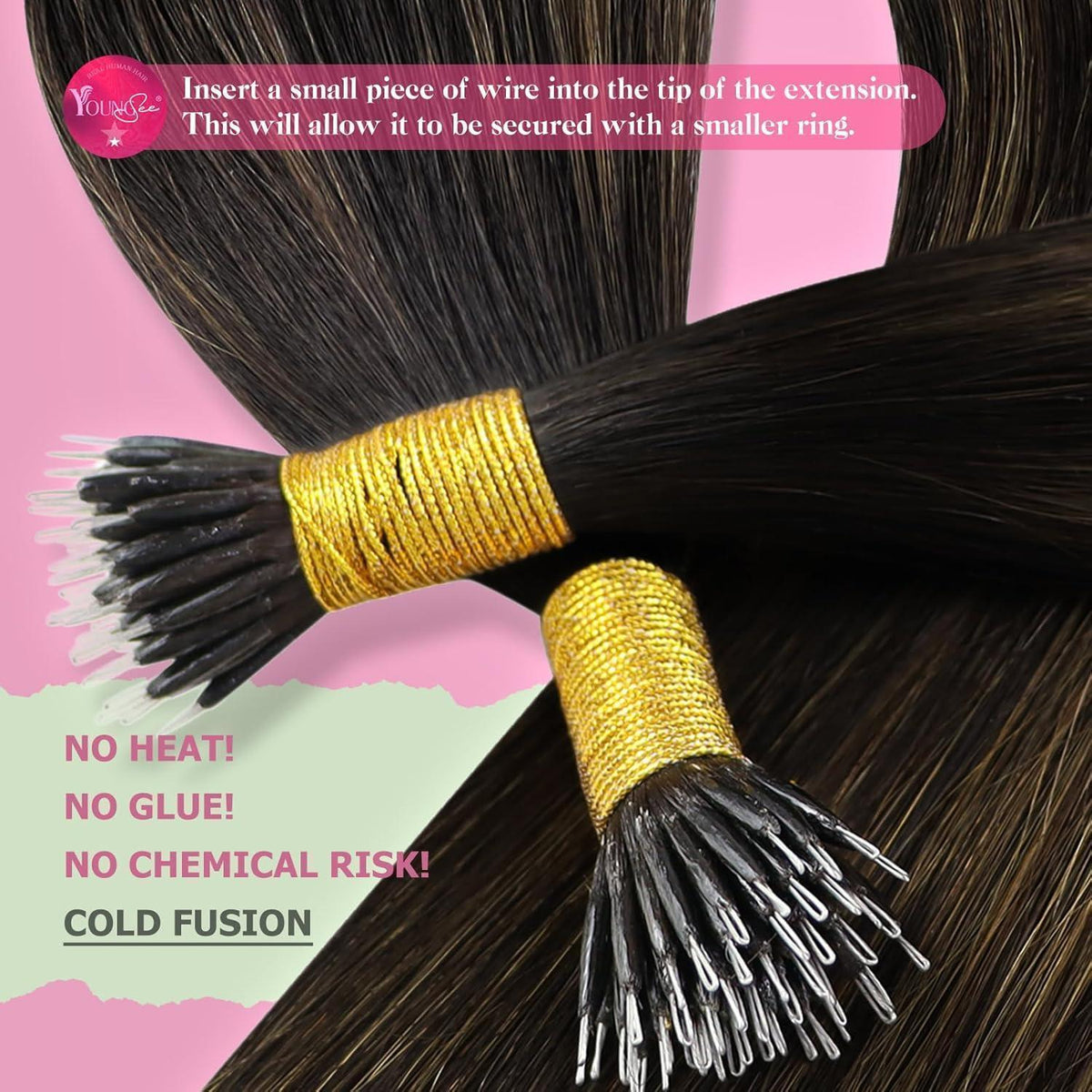 Echthaar Nano Ring Extensions Braun Ombre 35cm Haarverlängerung