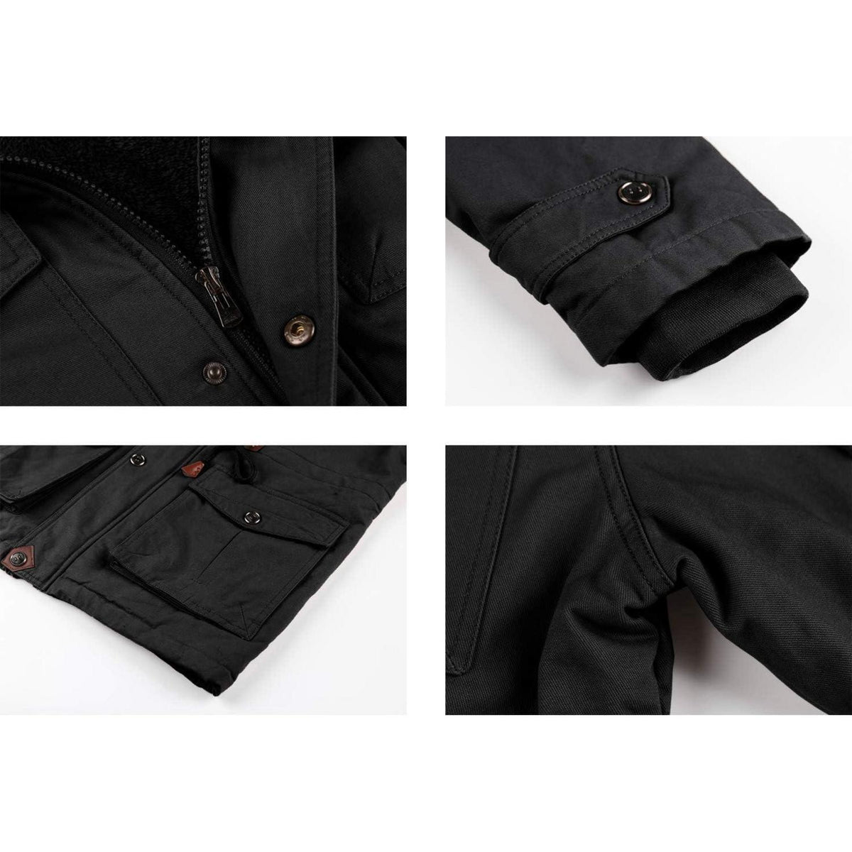 Herren Winterparka Fleecegefüttert mit Taschen & Kapuze Schwarz