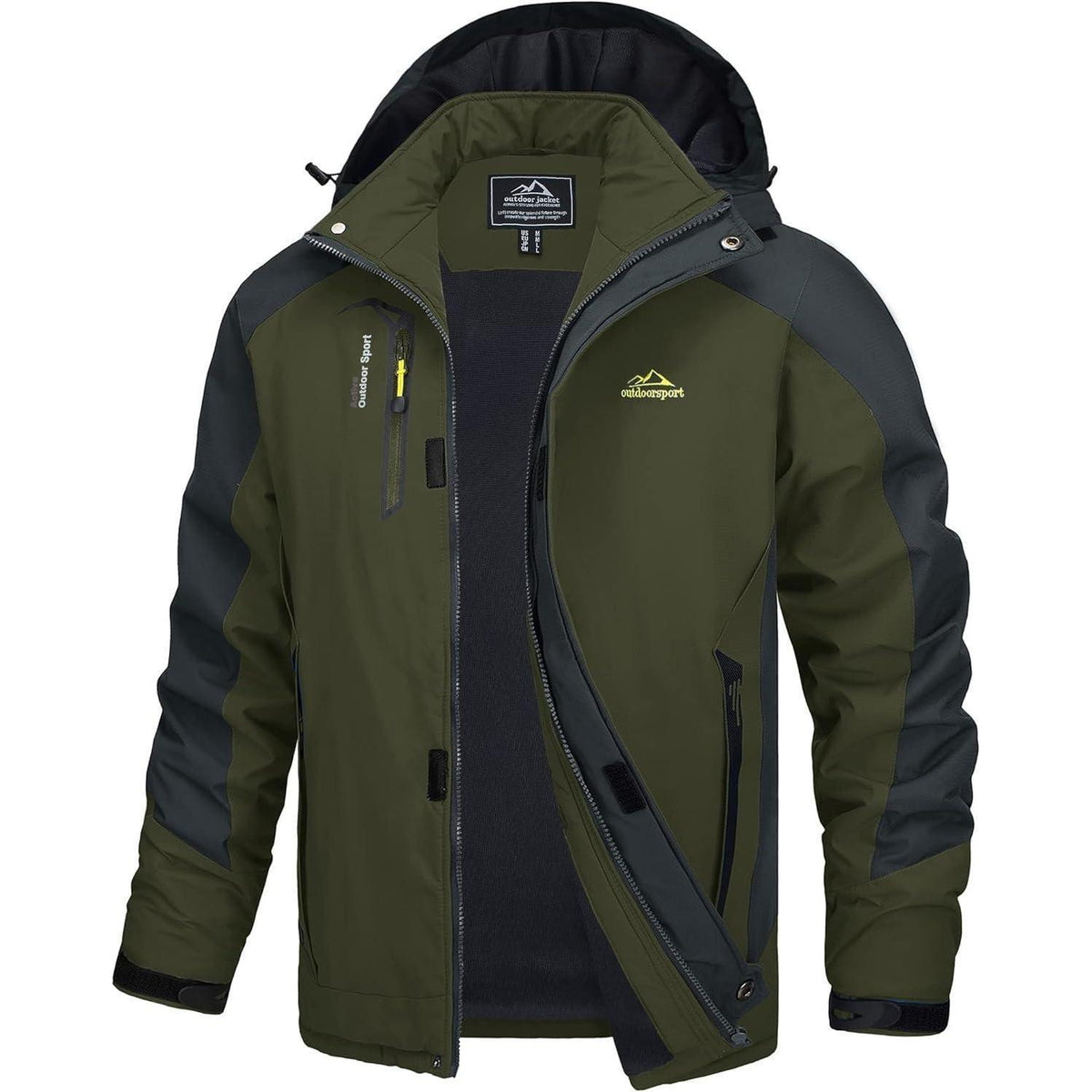 Herren Übergangsjacke wasserabweisend mit abnehmbarer Kapuze Armeegrün