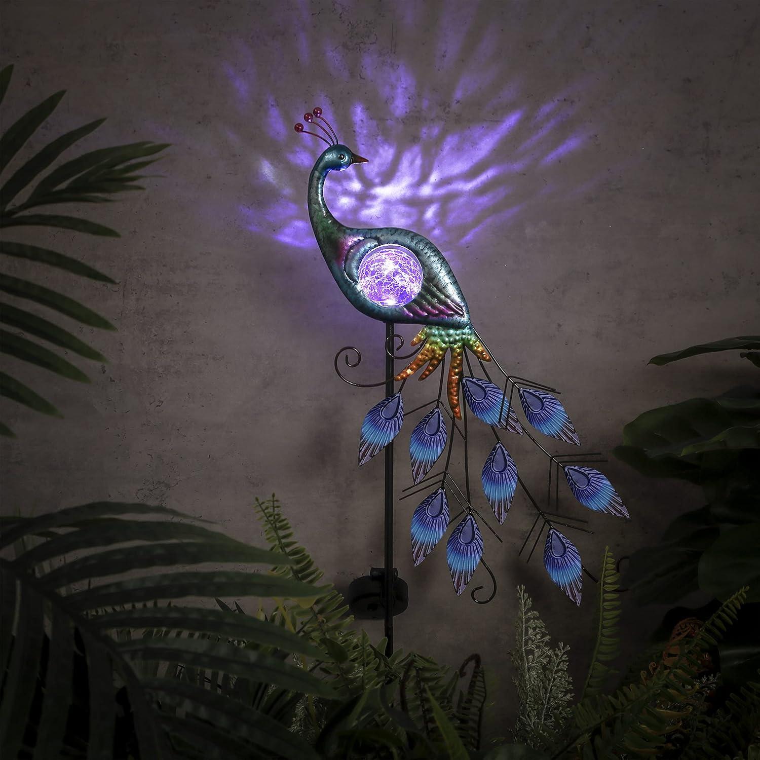 Solar Metallpfau Gartenfigur LED Gartendeko für draußen