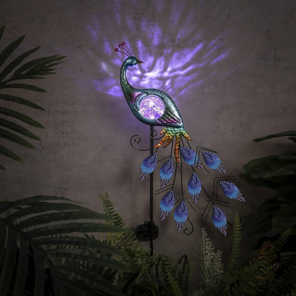 Solar Metallpfau Gartenfigur LED Gartendeko für draußen