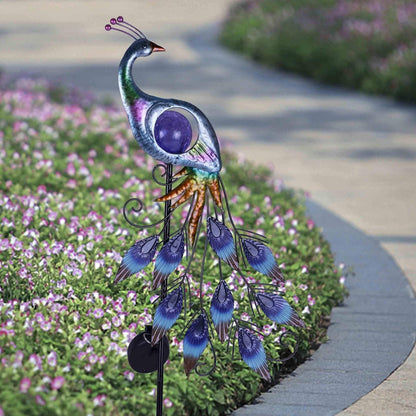 Solar Metallpfau Gartenfigur LED Gartendeko für draußen