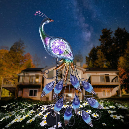 Metall Pfau Solar LED Gartenfigur 35x26x10cm für draußen【TERESA'S