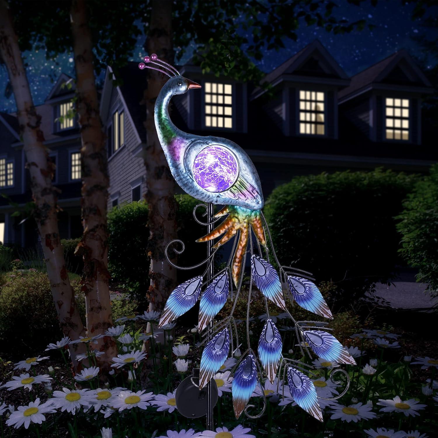 Gartendeko Metallpfau Solar Led Gartenleuchte für Draußen