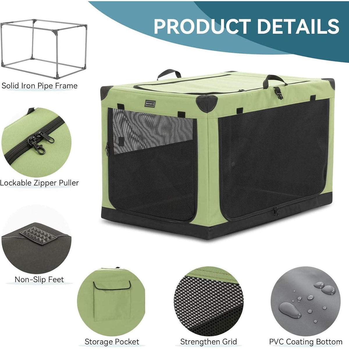 Petsfit Hundebox Reisebox Grün 90x60x59cm – Großer Hund