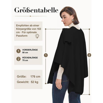 Damen Poncho Strick Cape Weich für Herbst Winter Einheitsgröße Schwarz