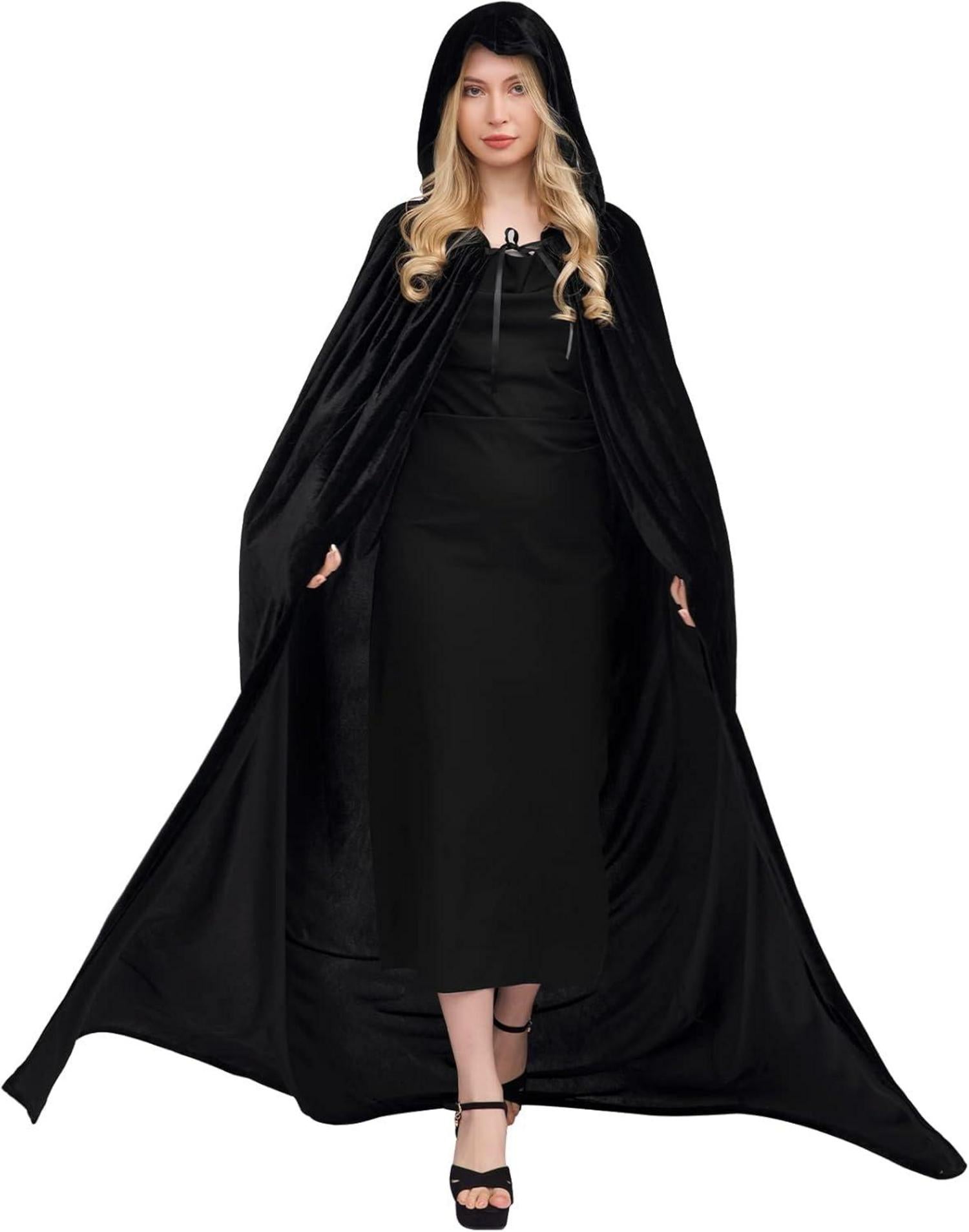 Halloween Umhang mit Kapuze für Damen Herren Kinder - Schwarz XL