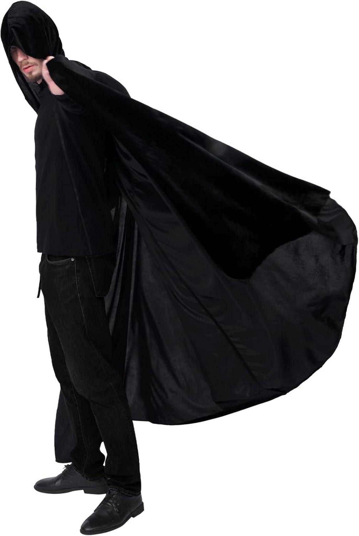 Schwarzer Samt Umhang mit Kapuze Unisex Halloween Vampir
