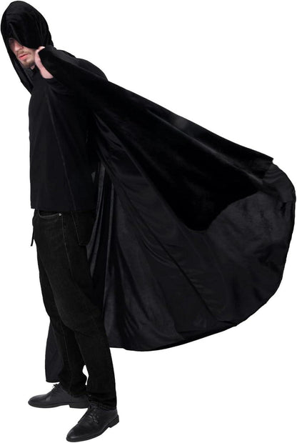 Schwarzer Samt Umhang mit Kapuze Unisex Halloween Vampir