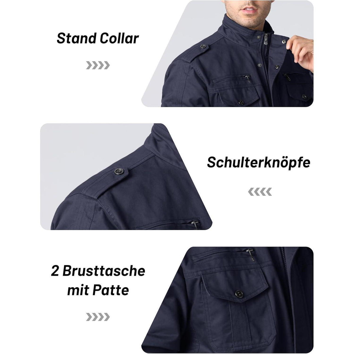 Herren Übergangsjacke Cargo Militär Winddicht mit Taschen Navy 3XL