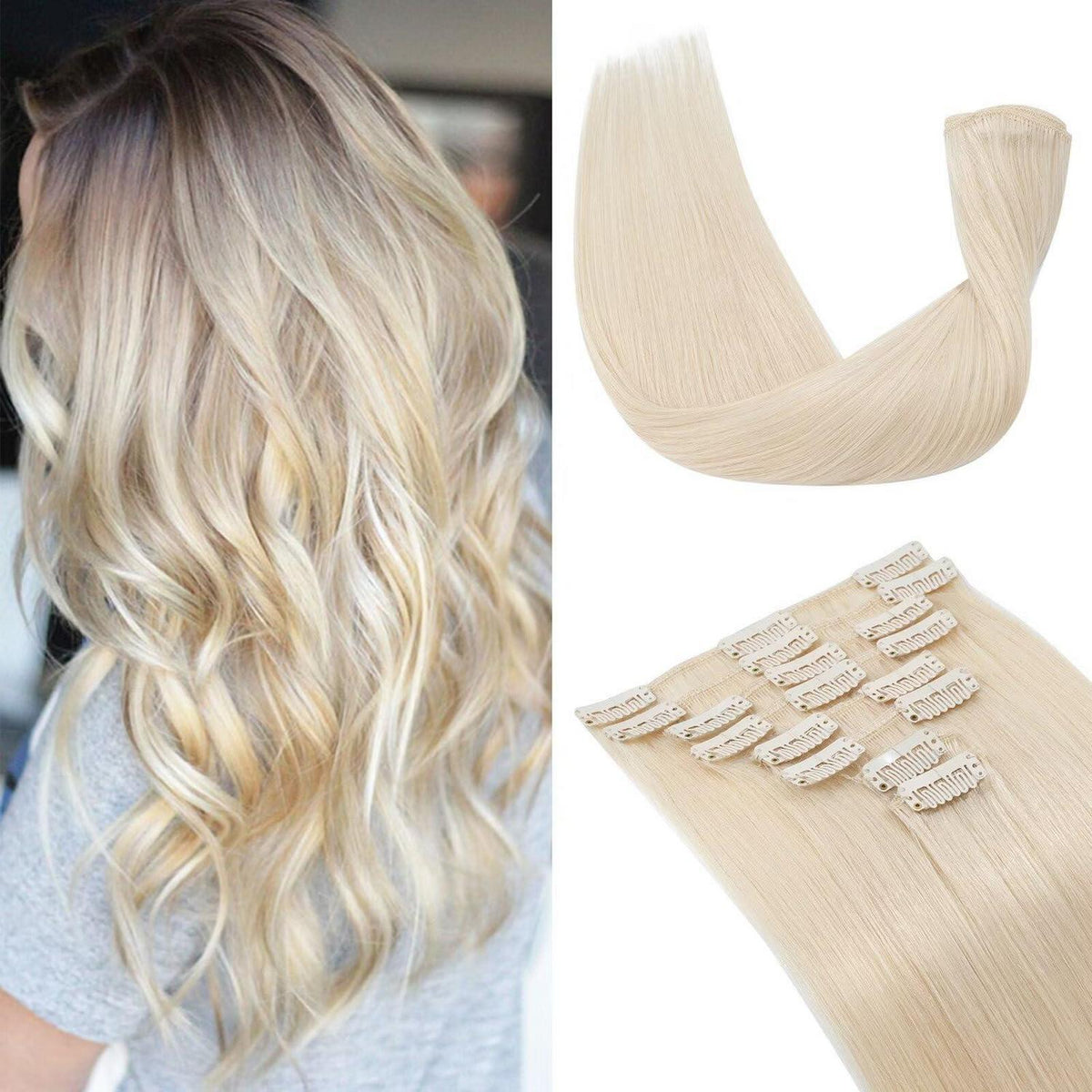 Echthaar Clip-In Extensions Platinblond 40cm