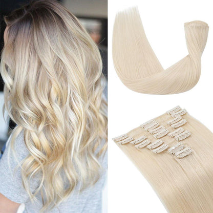 Echthaar Clip-In Extensions Platinblond 40cm