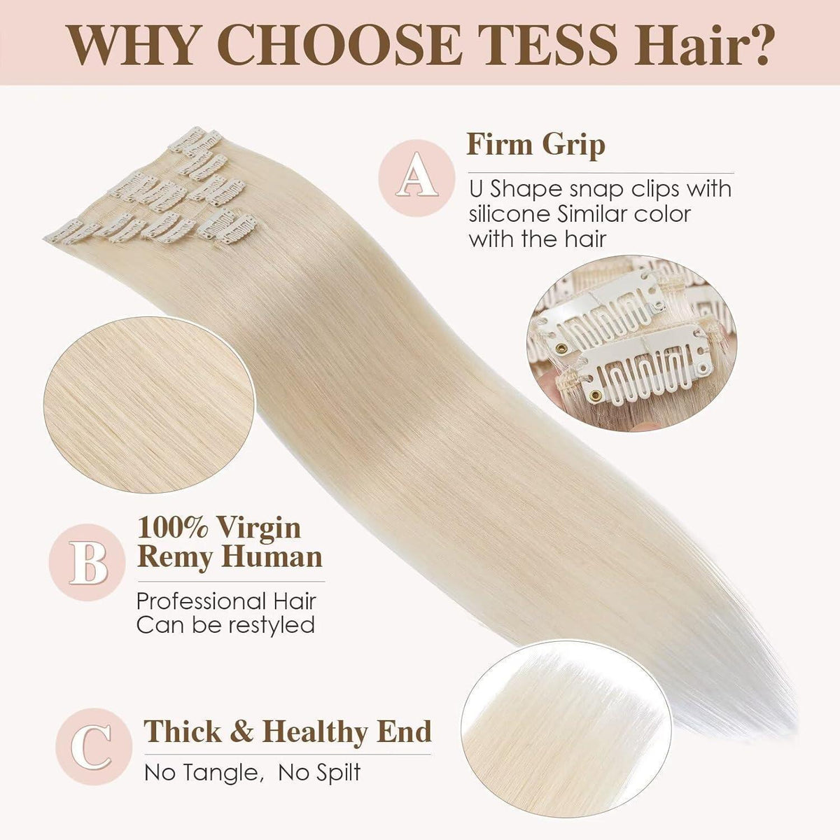 Echthaar Clip-In Extensions Platinblond 40cm