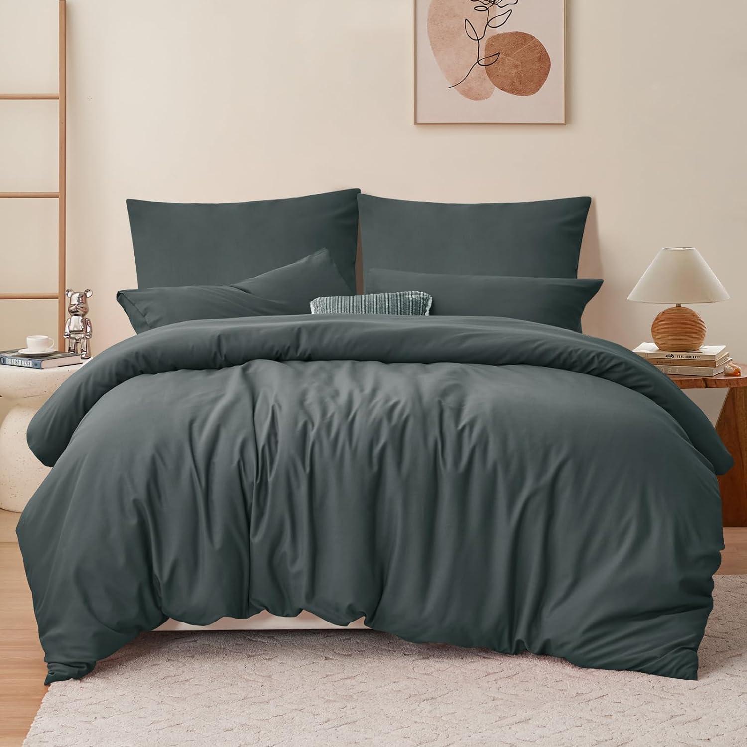 Bettwäsche Set 220x240 Anthrazit Mikrofaser Weich & Bügelfrei
