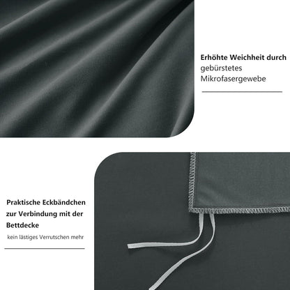 Bettwäsche Set 220x240 Grau Mikrofaser Reißverschluss Weich Bügelfrei